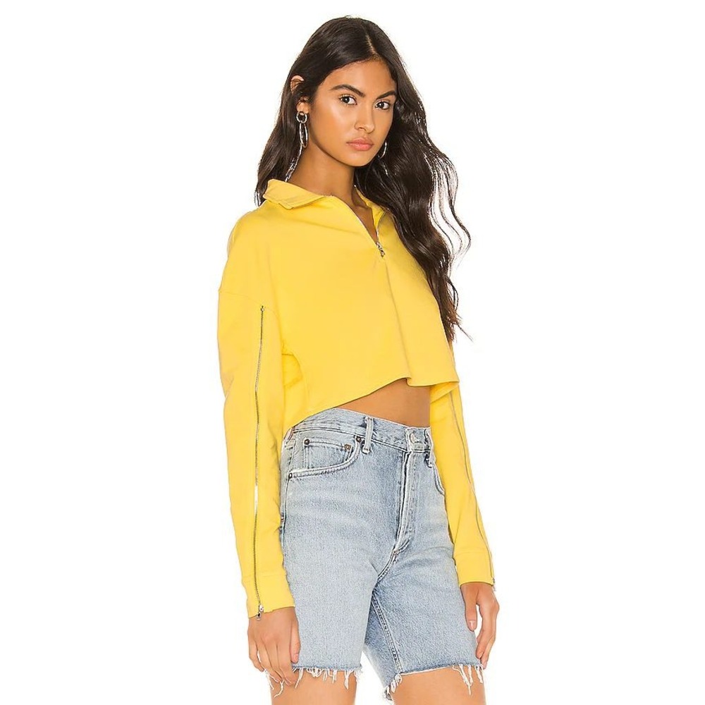 Superdown Womens Yellow Cropped Quarter Zip Sleeve Zipper Sweatshirt Small